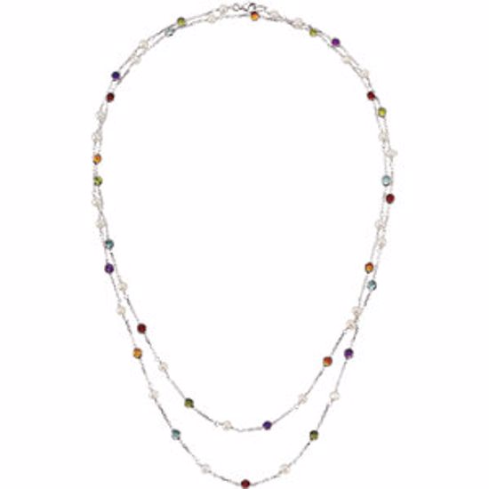 650914:101:P Sterling Silver Freshwater Cultured Pearl & Multi-Gemstone 42" Necklace