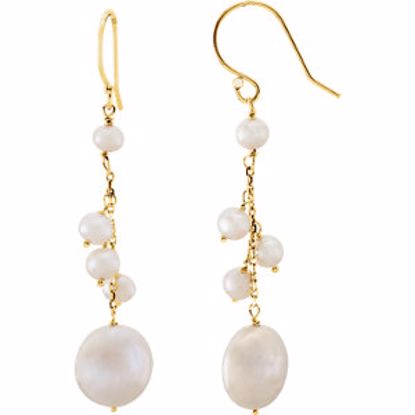 650913:100:P 14kt Yellow Freshwater Cultured Pearl Dangle Earrings