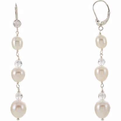 650910:10:P Sterling Silver Freshwater Pearl & Crystal Earrings