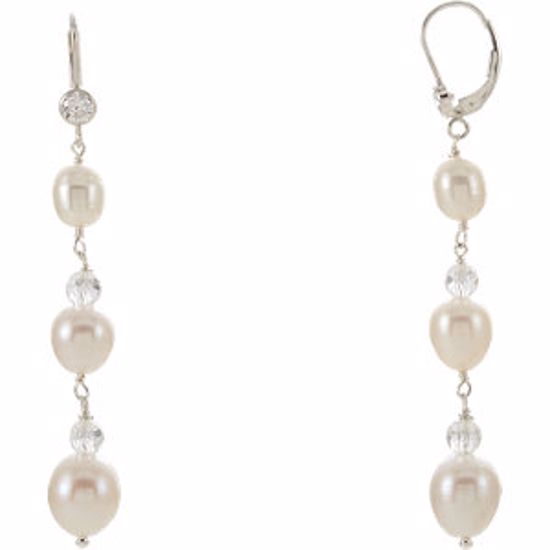 650910:10:P Sterling Silver Freshwater Pearl & Crystal Earrings