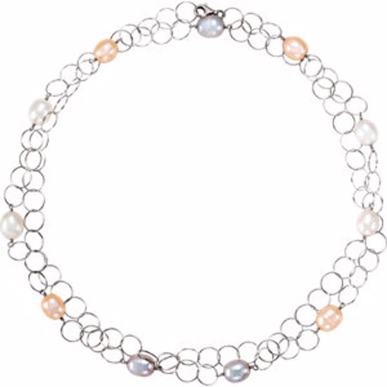 650925:101:P Sterling Silver 10-11mm Freshwater Multi-Colored Pearl 40" Necklace