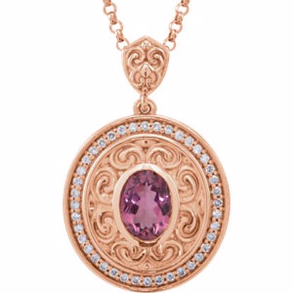 85704:1040:P 14kt Rose Pink Tourmaline & 1/5 CTW Diamond 18" Necklace