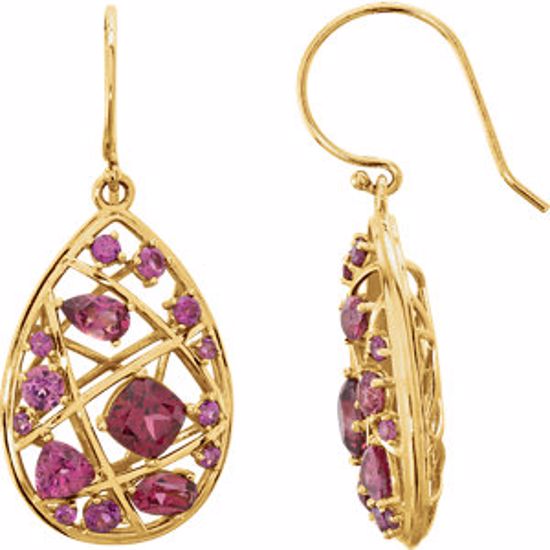 85697:105:P 14kt Yellow Rhodolite Garnet Nest Design Earrings