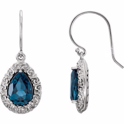 85703:106:P 14kt White London Blue Topaz Sculptural-Design Dangle Earrings