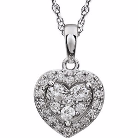 650865:100:P 14kt White 3/8 CTW Halo-Styled Diamond Heart 18" Necklace