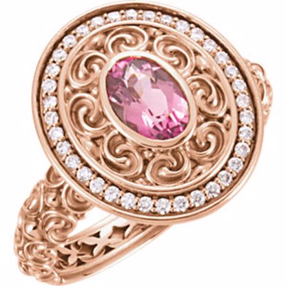 71615:105:P 14kt Rose 7x5mm Pink Tourmaline & 1/5 CT Diamond Ring