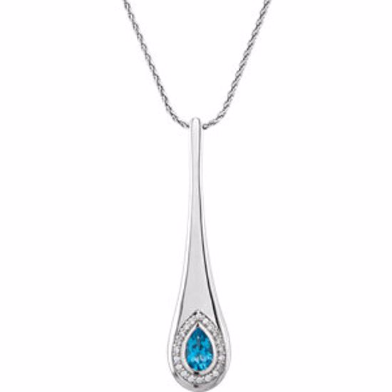 85672:105:P 14kt White Swiss Blue Topaz & 1/6 CTW Diamond 18" Necklace