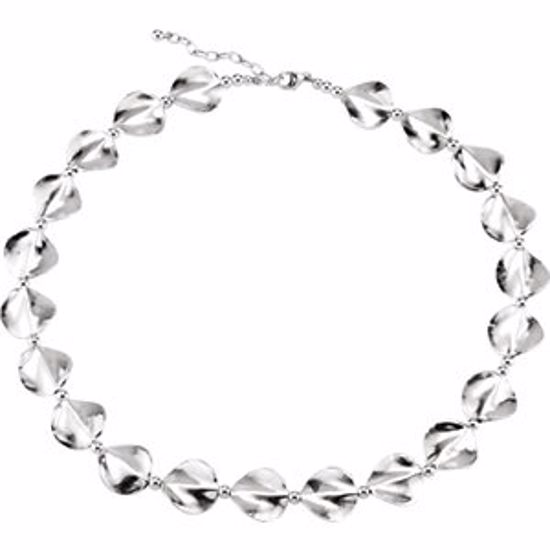 650982:101:P Sterling Silver Satin Wavy Coin 18-20" Necklace