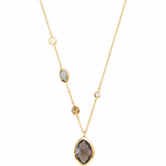 650869:1020:P 18kt Yellow Vermeil  Smoky Quartz, Labradorite & Moonstone 18" Necklace