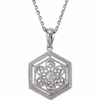 650208:101:P 14kt White .05 CTW Diamond Filigree 18" Necklace