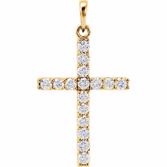 R42308:10130:P 14kt Yellow 3/4 CTW Diamond Cross Pendant