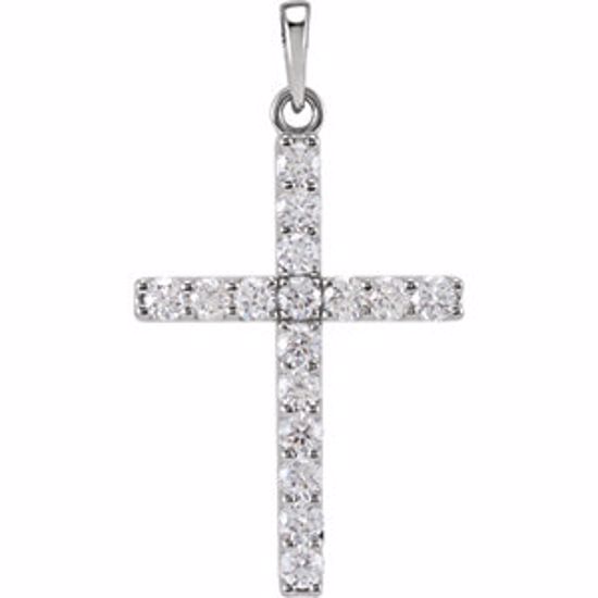 R42308:10140:P 14kt White 3/4 CTW Diamond Cross Pendant