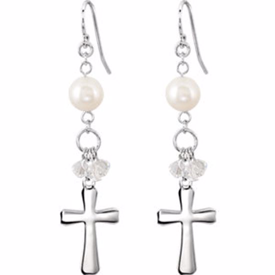 650822:6000:P Sterling Silver 58.8x12.8mm Bridesmaid Dangle Cross Earrings with Packaging