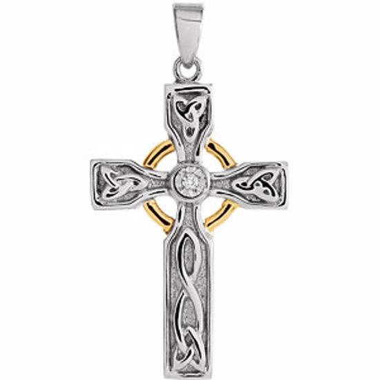 651061:100:P Sterling Silver/10kt Yellow .01 CT Diamond Cross Pendant with Rhodium Plating