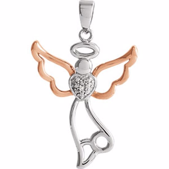 651060:100:P Sterling Silver 29x17.8mm Diamond Angel Pendant with Rose Gold Vermeil