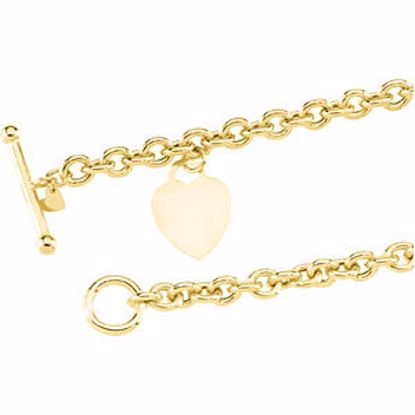 CH636:6000:P 14kt Yellow 7-inch Rolo Bracelet with Small & Larger  Heart Dangles