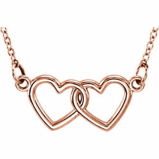 85792:1003:P 14kt Rose Double Heart 18" Necklace