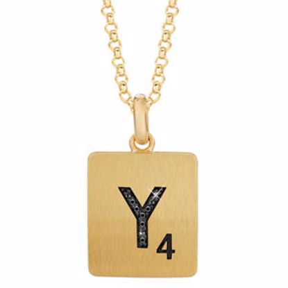 651121:102:P Gold Plated Sterling Silver 1/3 CTW Black Diamond Letter "Y" 18" Necklace