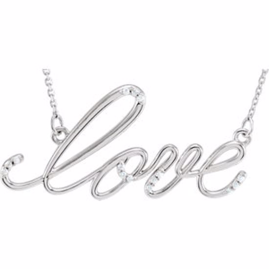 85504:60002:P 14kt White .08 CTW Diamond "Love" Design 18" Necklace