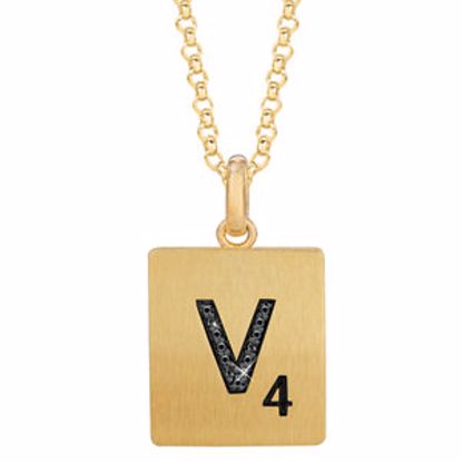 651121:180:P Gold Plated Sterling Silver .03 CTW Black Diamond Letter "V" 18" Necklace