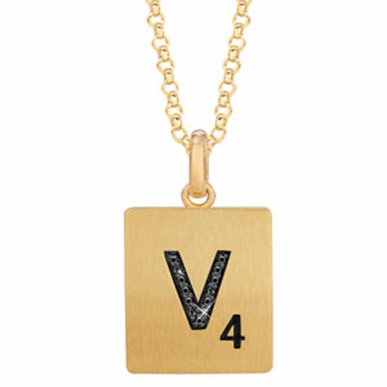 651121:180:P Gold Plated Sterling Silver .03 CTW Black Diamond Letter "V" 18" Necklace