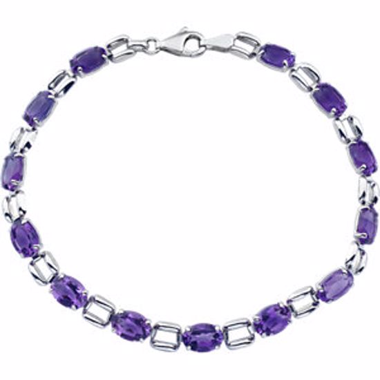 651203:60001:P 14kt White 7x5mm Oval Amethyst 7" Bracelet