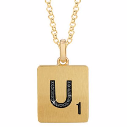 651121:110:P Gold Plated Sterling Silver .04 CTW Black Diamond Letter "U" 18" Necklace