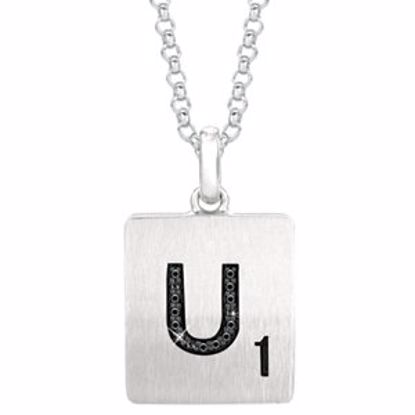 651121:111:P Sterling Silver .04 CTW Black Diamond Letter "U" 18" Necklace