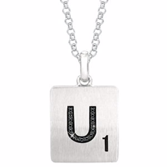 651121:111:P Sterling Silver .04 CTW Black Diamond Letter "U" 18" Necklace