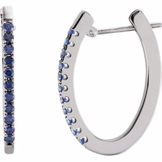 61494:70003:P 14kt White 20x14.5mm Sapphire Hoop Earrings 