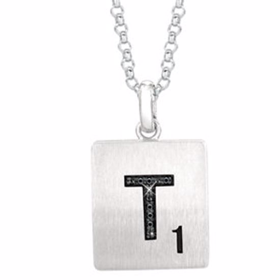 651121:113:P Sterling Silver .03 CTW Black Diamond Letter "T" 18" Necklace