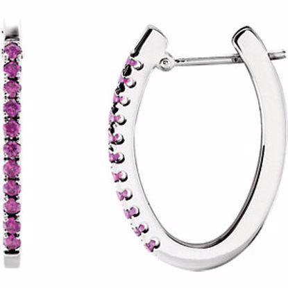 61494:70011:P 14kt White 20x14.5mm Pink Sapphire Hoop Earrings 