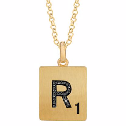 651121:116:P Gold Plated Sterling Silver .05 CTW Black Diamond Letter "R" 18" Necklace