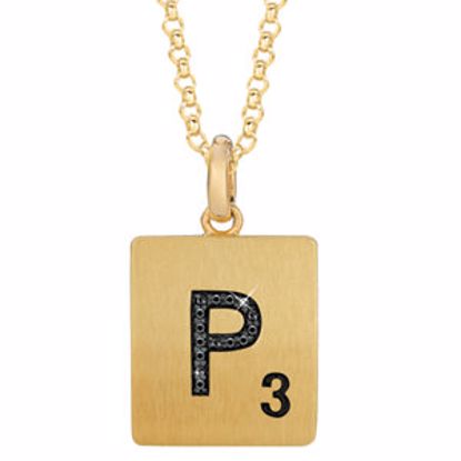 651121:120:P Gold Plated Sterling Silver .04 CTW Black Diamond Letter "P" 18" Necklace