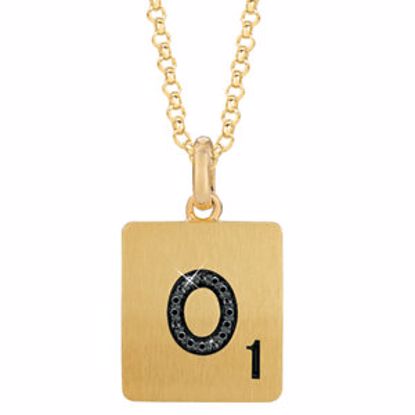 651121:122:P Gold Plated Sterling Silver .04 CTW Black Diamond Letter "O" 18" Necklace