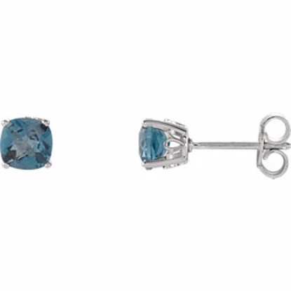 28190:70028:P Sterling Silver 5x5mm Cushion London Blue Topaz Scroll Setting® Earring