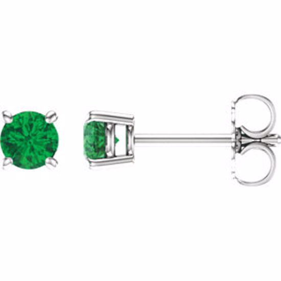 1874:70013:P 14kt White 4mm Round Emerald Earrings