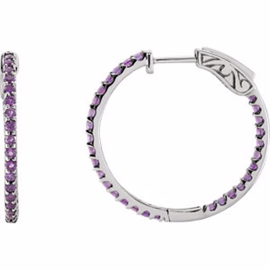 650183:70007:P 14kt White Amethyst Hoop Earrings