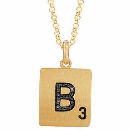 651121:156:P Gold Plated Sterling Silver .06 CTW Black Diamond Letter "B" 18" Necklace