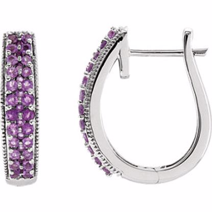 651258:70007:P 14kt White Amethyst Hoop Earrings