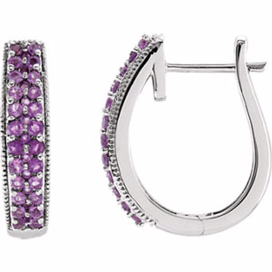 651258:70007:P 14kt White Amethyst Hoop Earrings