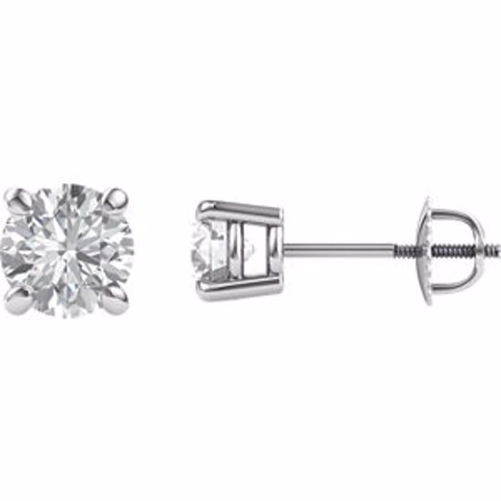 651174:60003:P 14kt White 6mm Round Forever Brilliant Created Moissanite 4-Prong Threaded Post Earrings