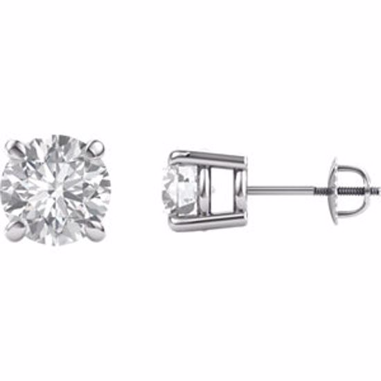 651174:60007:P 14kt White 8mm Round Forever Brilliant Created Moissanite 4-Prong Threaded Post Earrings