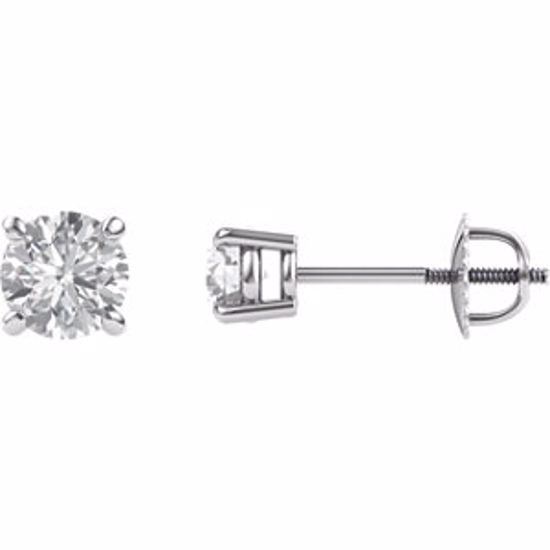 651174:60002:P 14kt White 5mm Round Forever Brilliant Created Moissanite 4-Prong Threaded Post Earrings