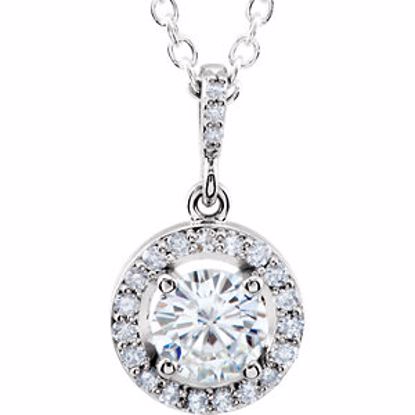 651092:60000:P Charles & Colvard Moissanite® & Diamond Halo-Style Necklace