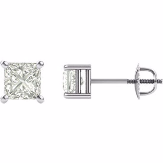 651152:60003:P 14kt White 5mm Square Created Moissanite 4-Prong Threaded Post Stud Earrings