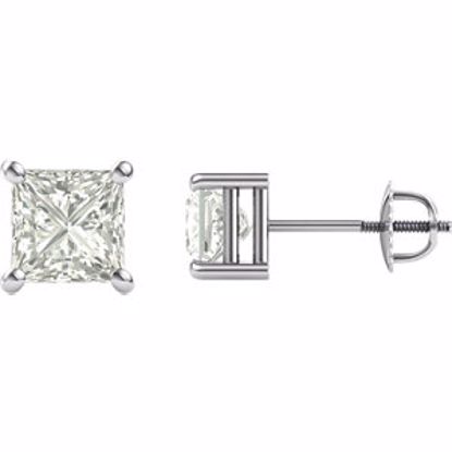 651152:60004:P 14kt White 6mm Square Created Moissanite 4-Prong Threaded Post Stud Earrings