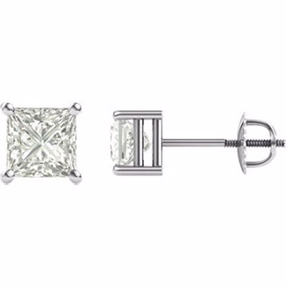 651152:60005:P 14kt White 5.5mm Square Created Moissanite 4-Prong Threaded Post Stud Earrings