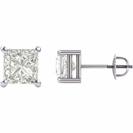 651152:60006:P 14kt White 6.5mm Square Created Moissanite 4-Prong Threaded Post Stud Earrings