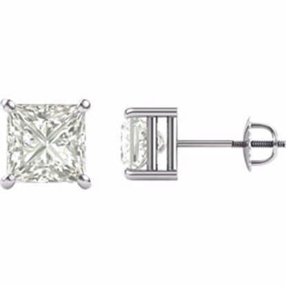 651152:60007:P 14kt White 7mm Square Created Moissanite 4-Prong Threaded Post Stud Earrings